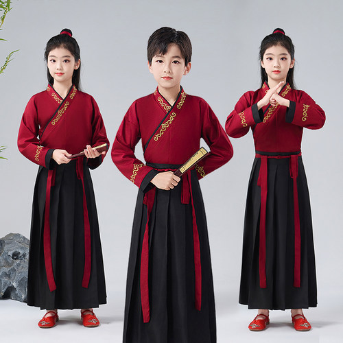 儿童花木兰同款古装中国风演出服幼儿小汉服书童开笔礼国学表演服 - 图1