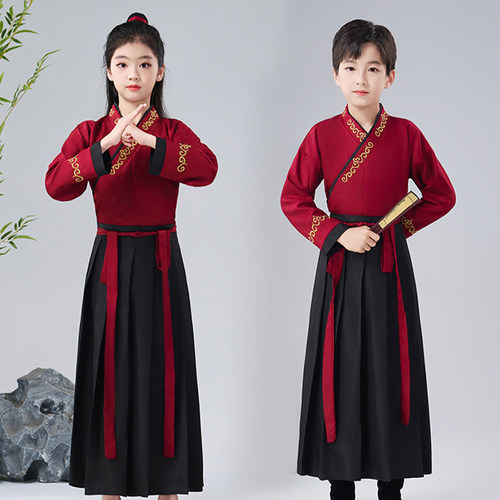 儿童花木兰同款古装中国风演出服幼儿小汉服书童开笔礼国学表演服 - 图3