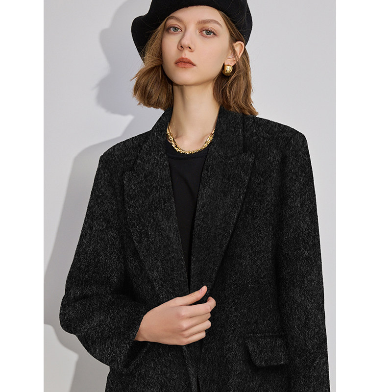 dfvc黑色通勤休闲西装绵羊毛呢外套女2025年冬季新款双面呢子大衣,淘宝优惠券,粉丝福利购,淘宝优惠卷
