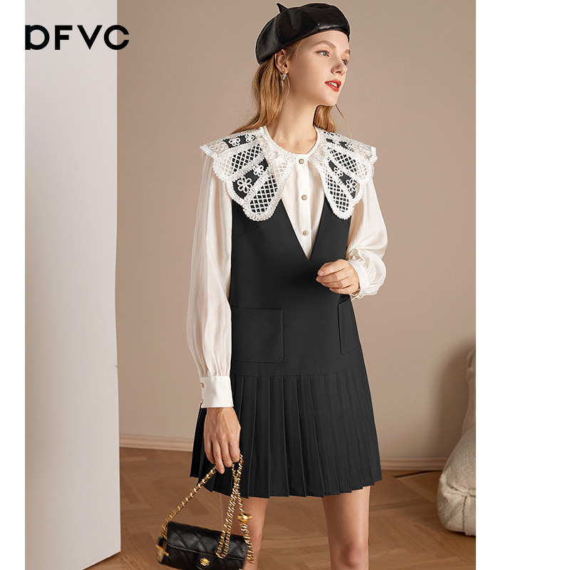 dfvc黑色法式娃娃领连衣裙女秋衬衫 dfvc连衣裙