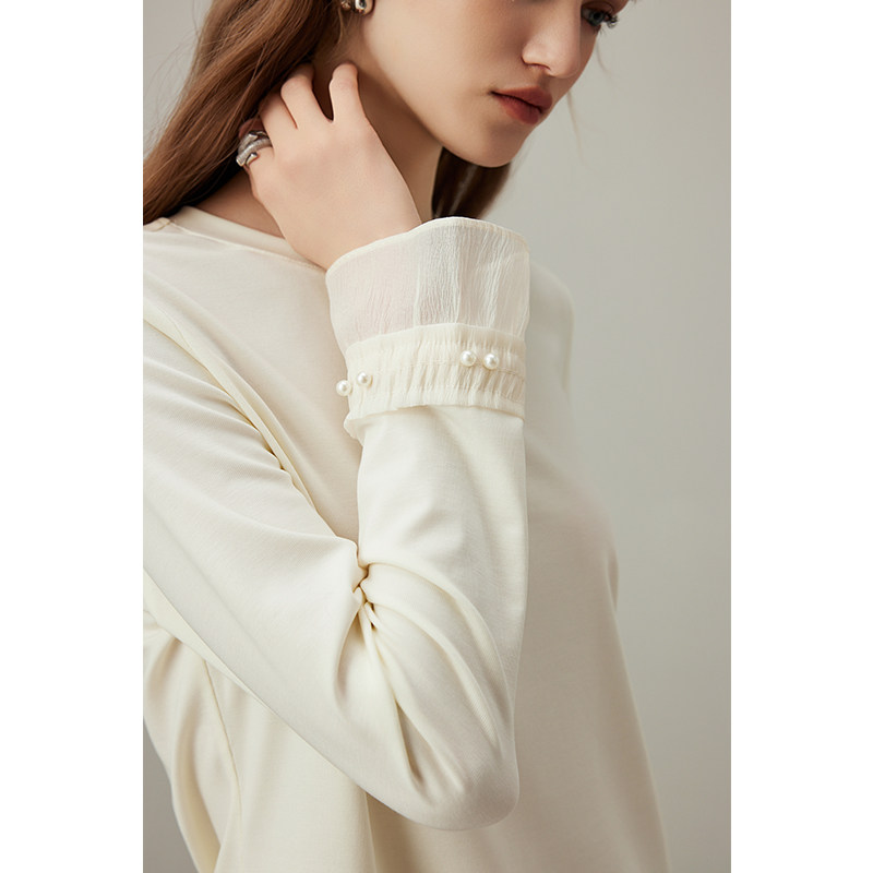 dfvc简约百搭纯色圆领长袖T恤女2026年春季新款喇叭袖内搭打底衫,淘宝优惠券,粉丝福利购,淘宝优惠卷