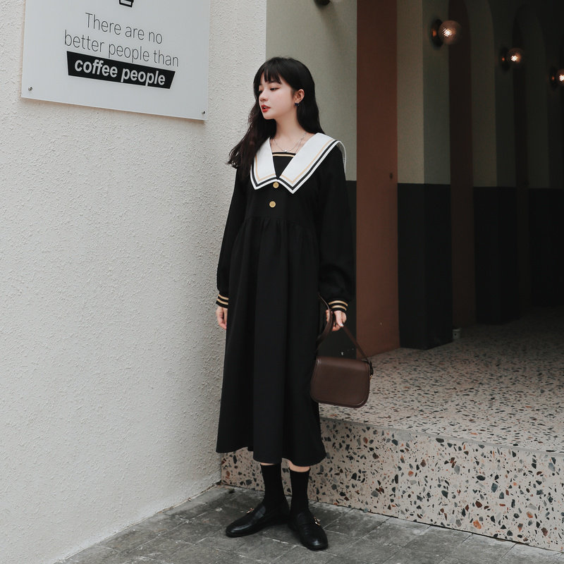 海军领秋装2020年新款长袖春连衣裙 夏梵尼连衣裙