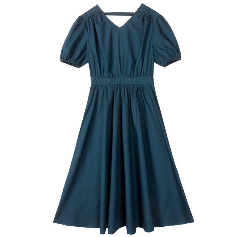 孔雀蓝色泡泡袖连衣裙女夏季2020 夏梵尼连衣裙