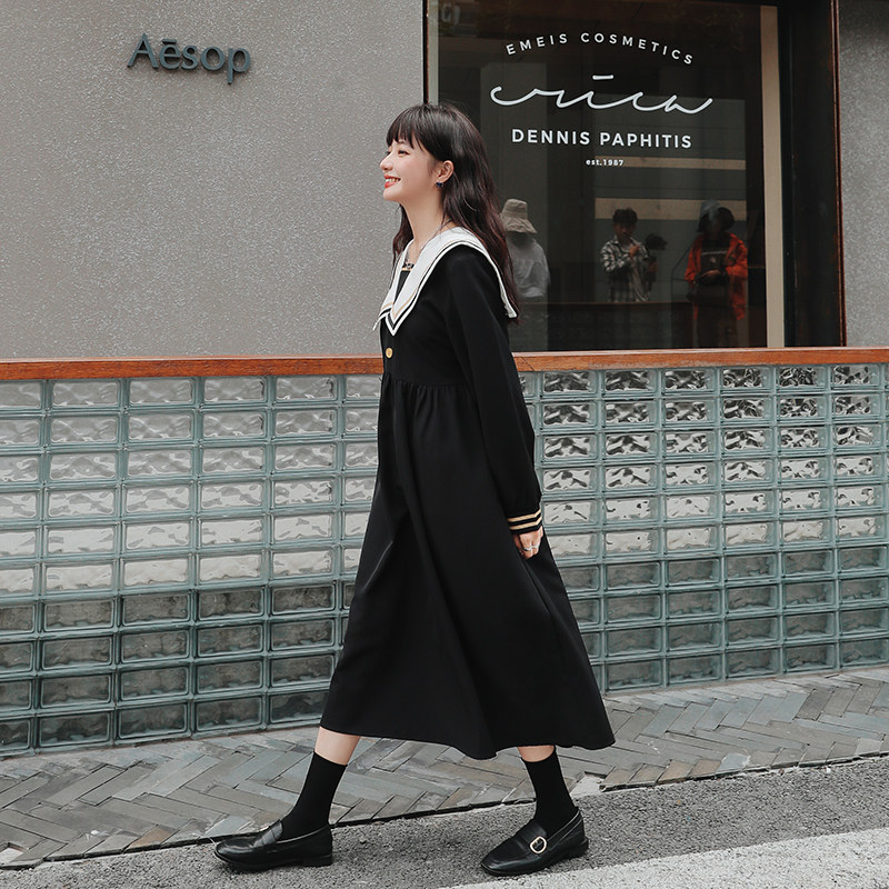 海军领秋装2020年新款长袖春连衣裙 夏梵尼连衣裙