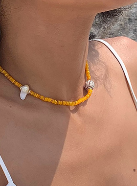 彩色拼接串珠项链女度假风