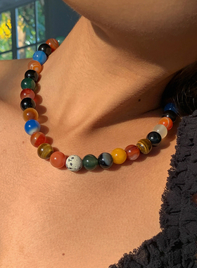 浪漫宇宙彩色玛瑙度假串珠项链