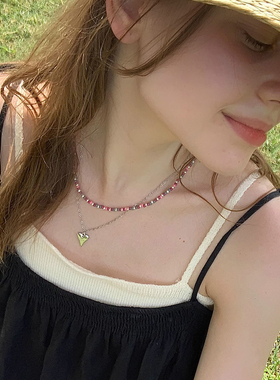 珍珠串珠项链爱心吊坠蓝色系