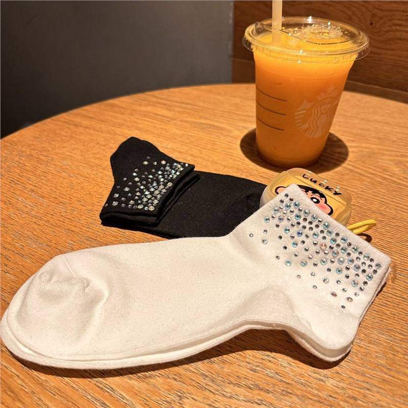 新款小众轻奢彩色大小水钻春秋季棉袜女袜短袜舒适透气吸汗,淘宝优惠券,粉丝福利购,淘宝优惠卷