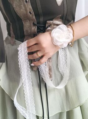 汉服古风山茶花白色蕾丝超长飘带发带百搭多用腰带丝巾