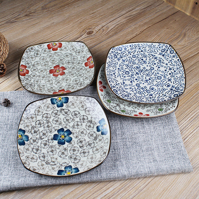 Hand-painted square flat plate plate special ceramic tableware