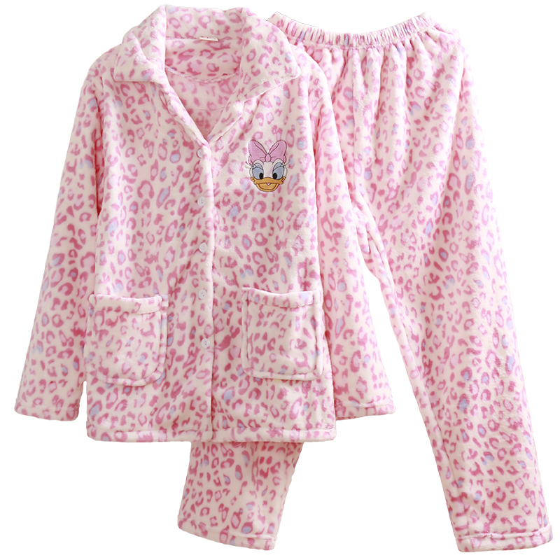 冬天粉色黛西鸭睡衣女生秋冬季珊瑚绒加绒加厚唐老鸭ins风家居服 - 图3