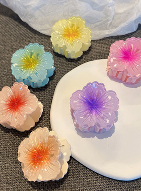 渐变色卷芯花发夹小号抓夹后脑勺甜美半夹鲨鱼夹发抓高级感花朵夹