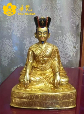 噶玛巴雕像 尼泊尔全鎏金大宝法王全套铜雕铜佛手工精品8寸 25cm