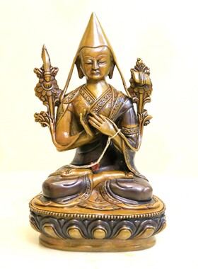 尼泊尔宗喀巴三尊纯紫铜工艺师徒三尊工艺品摆件装饰品家居7寸21c