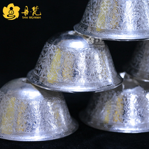 Nepal Pure Silver Water Supply Bowl Water Purification Bowl Gong Cup Water Supply Bowl Pure Silver Buddha Boutique Sculpture Flower 11cm