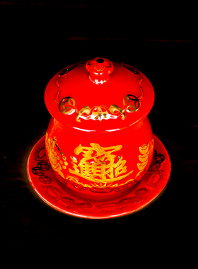 速发红招财进宝供杯家居文武供神金公供杯黄陶瓷描关财奉佛前包邮
