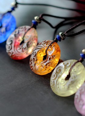 速发饰法琉璃平安扣花牌吊坠字式通用挂古送礼结缘六男大明咒项链