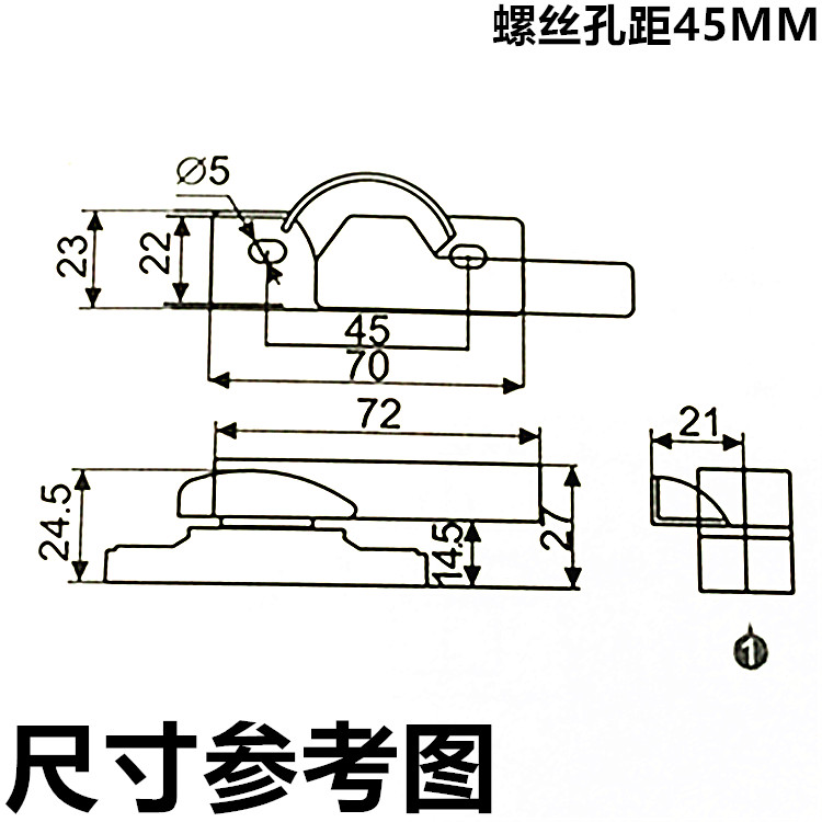 亚尔小方柄月牙锁铝合金推拉窗YAER方柄月牙挂钩锁平移窗弯钩锁 - 图3