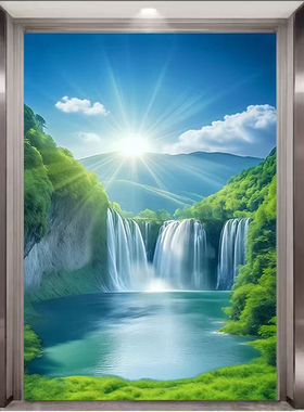 聚宝盆流水生财入户门迎面墙画客厅沙发背景画玄关山水画自粘贴画