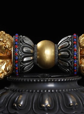 速发黄铜藏式五股金尼工家用供奉法器刚泊尔杵艺普巴降带底座摆件