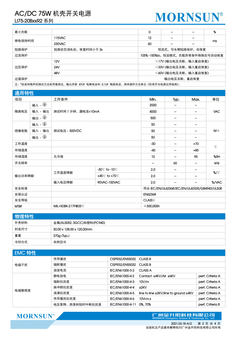 LI75-20B12R2 金升阳 LI75-20B15R2 LI75-20B24R2 AC/DC 75W 机壳 - 图1