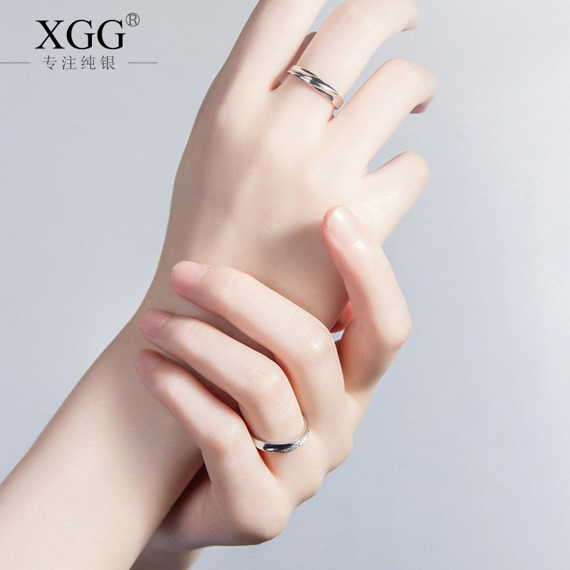 纯银一对开口刻字男女日韩情侣戒指 xgg戒指/指环