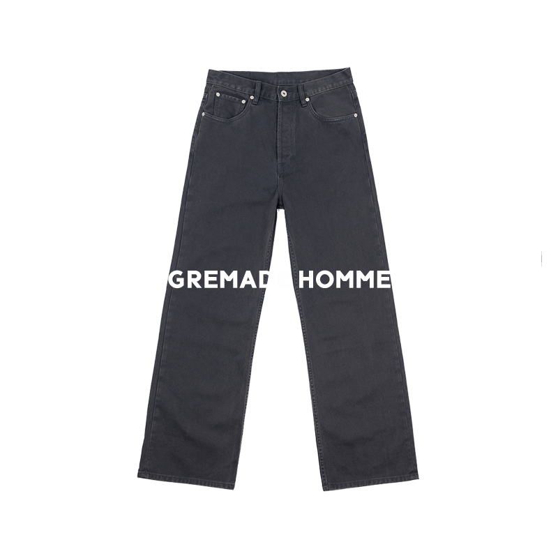 GREMADE 2021M版型洗水黑蓝灰宽松直筒微喇牛仔裤 CLEAN FIT - 图0