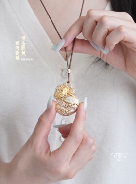 年年有鱼锦鲤福袋足银999描金立体镂空纯银钱袋吊坠银饰送女礼物