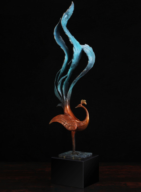 速发金属纯铜凤凰新房婚奢装饰品摆设轻人中式客厅电视柜摆件结婚