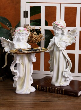 速发欧艺复古少天饰摆件高级感仿石膏雕像式术装使品收纳托盘小摆