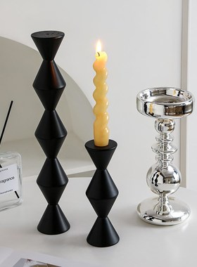 速发圣式玻璃烛台法诞居约轻奢简家黑色银色实木复古装饰摆件