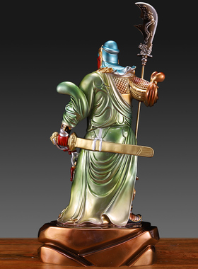 速发纯黄佛关公关二摆铜像浅绿立刀武财神关公客厅爷件供养大号神