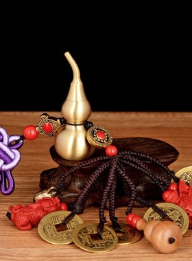 速发阁  铜葫芦五钱汽貅挂车貔件钱袋桃木葫芦铃挂件包饰