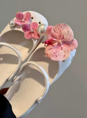 春日出逃crocs芭蕾洞洞鞋花扣