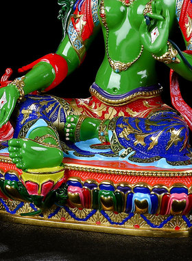 速发绿度纯佛居母铜彩绘像家5寸7寸藏传密宗家用观音佛像摆件