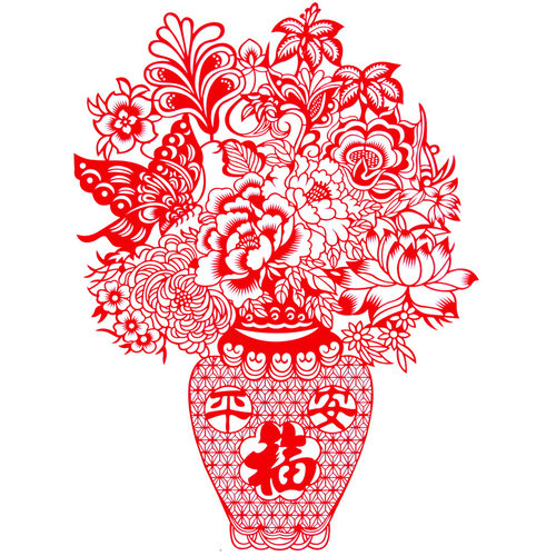 元旦马年春节刻纸中国特色年画无纺布剪纸作品窗花玻璃贴福春花瓶 - 图3