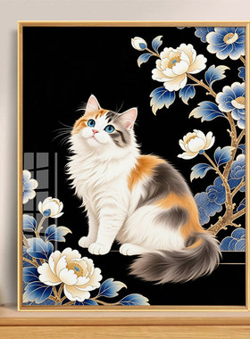 新款十字绣猫咪花卉图案十字绣套件手工刺绣装饰画DIY钻石画满钻