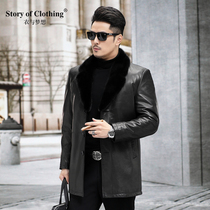 Clothes and dreams genuine leather fur coat mens water mink liner in long winter warm jacket suit collar mink fur coat