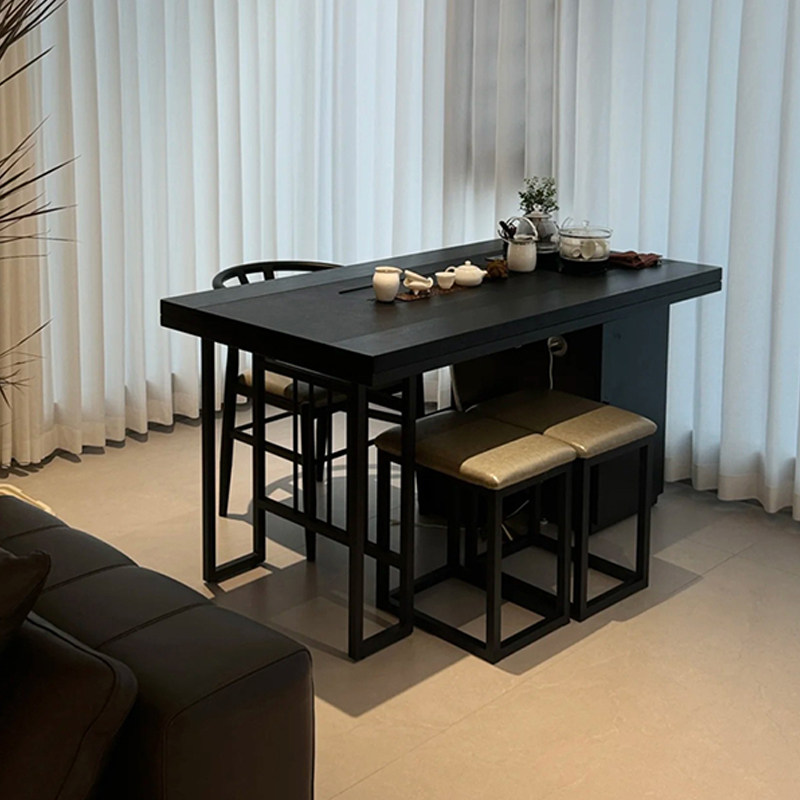 新中式纯黑茶桌椅组合现代办公室家用乌金石茶盘烧水壶一体泡茶台,淘宝优惠券,粉丝福利购,淘宝优惠卷