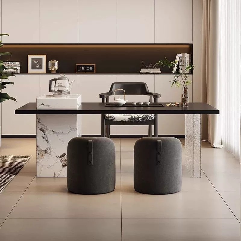 轻奢中古风岩板茶桌椅组合现代简约高级感亚克力办公室家用泡茶台,淘宝优惠券,粉丝福利购,淘宝优惠卷