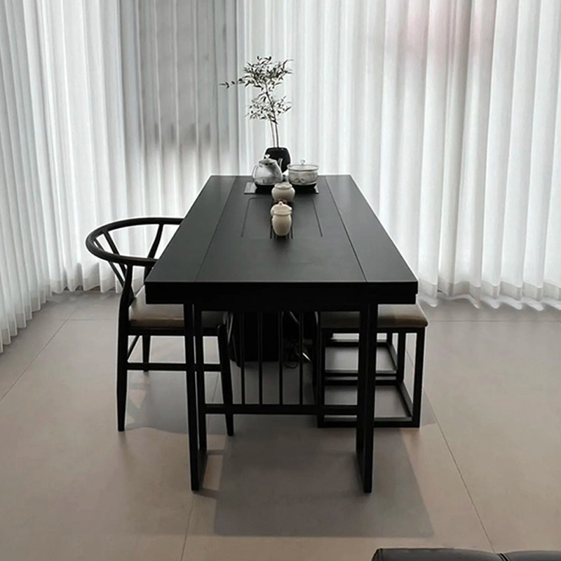 新中式纯黑茶桌椅组合现代办公室家用乌金石茶盘烧水壶一体泡茶台,淘宝优惠券,粉丝福利购,淘宝优惠卷