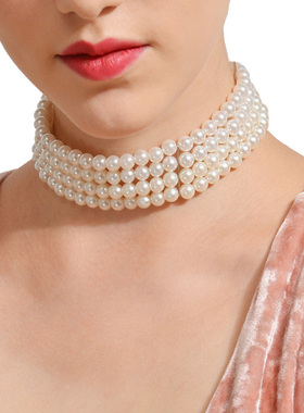 韩国手工街拍多层短款珍珠项链