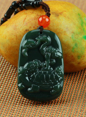 新疆和田玉龟鹤延年挂件证书吊坠