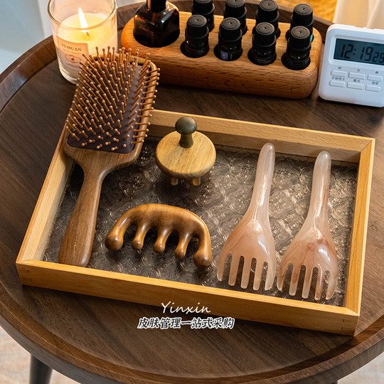 头疗专用工具头疗经络梳按摩梳洗头梳头部五齿檀木梳点穴笔气垫梳