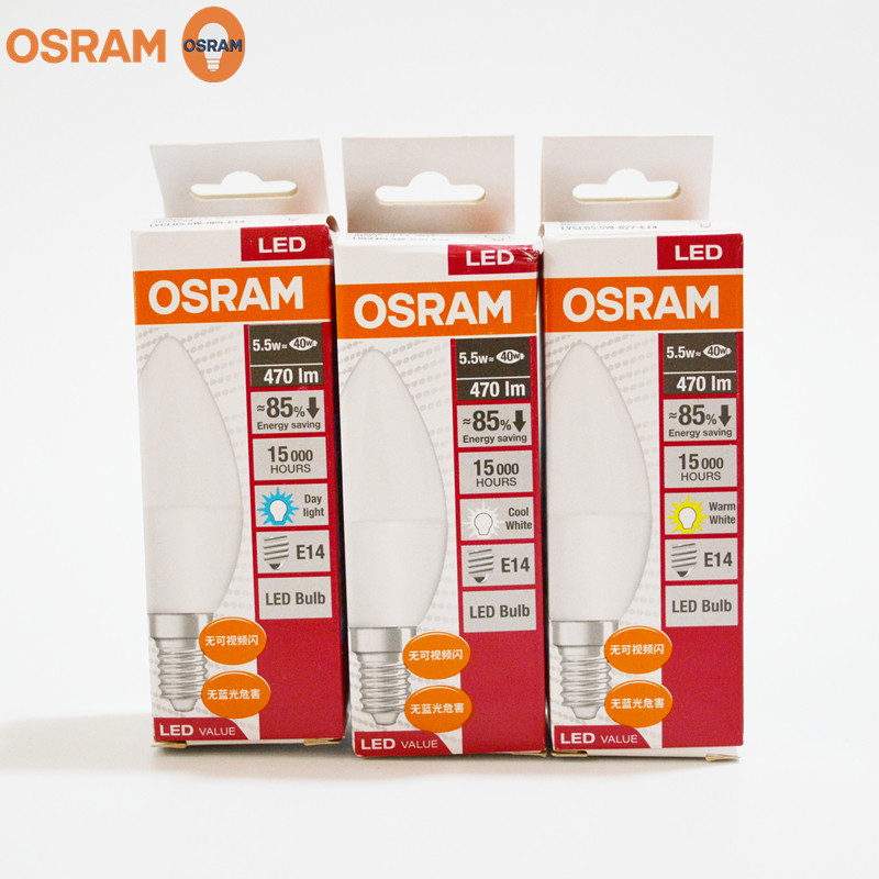 OSRAM欧司朗led灯泡3.3W5.5W透明水晶吊灯壁灯E14尖泡蜡烛灯光源_虎窝淘