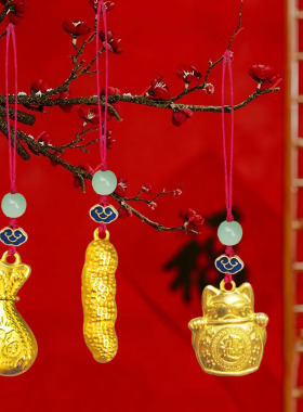 新中式手机挂绳沙金金属挂绳福袋中国风招财猫钥匙挂饰学生包挂饰