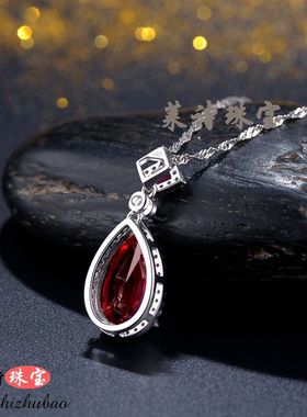红宝石吊坠日韩彩色宝石项坠纯银镀18k金项链锁骨链彩宝银饰品