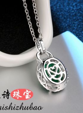 祖母绿吊坠日韩国纯银镀18k金彩色宝石项坠项链贵重宝石彩宝珠宝