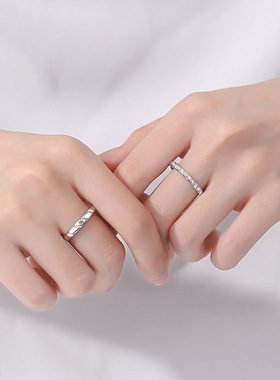 925纯银镶钻情侣对戒小众设计