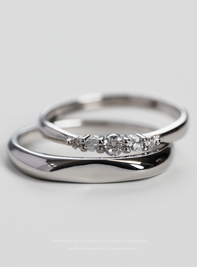 925纯银，主石镶嵌培育钻情侣戒